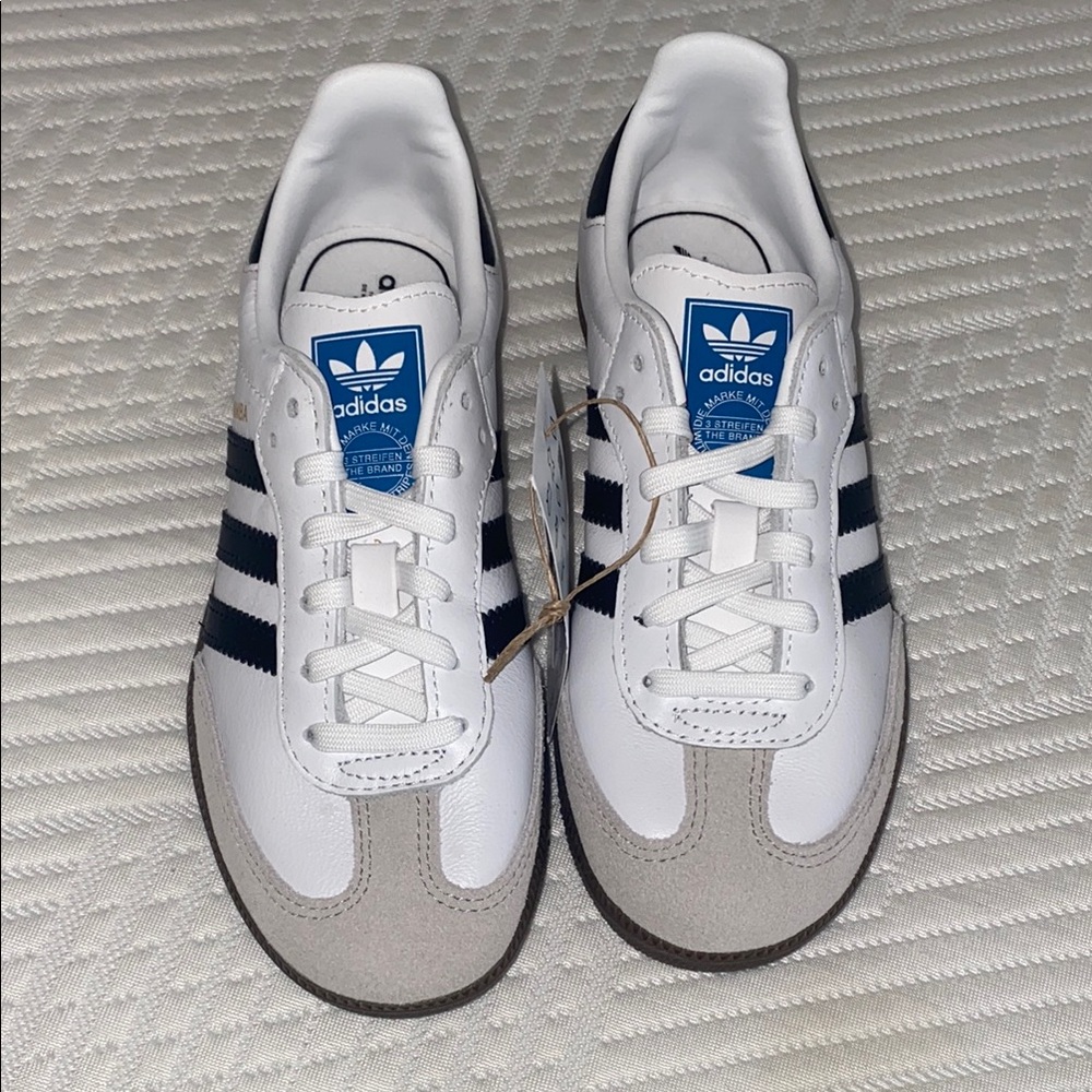 Adidas White and Black Sneakers with Blue Accents Samba OG kids